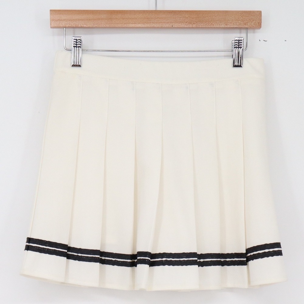 Unbranded Skort Womens L Pleated Tennis Cream Striped Hem Mini Good